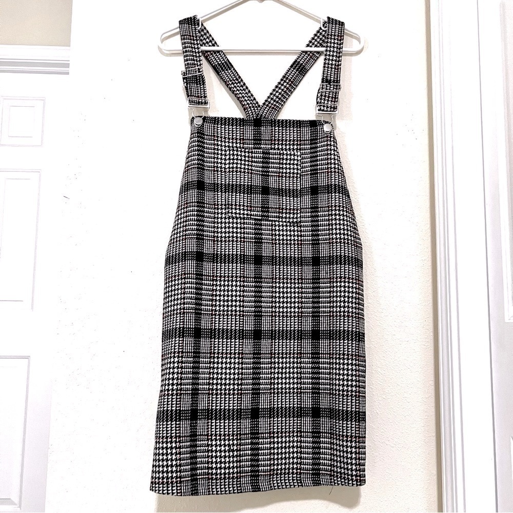 MINKPINK Wool New School overall Plaid Pinnie Dress in Grey women size L - Picture 2 of 8